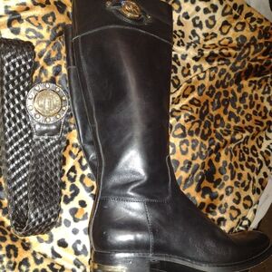 Black Leather Boots and Belt Set